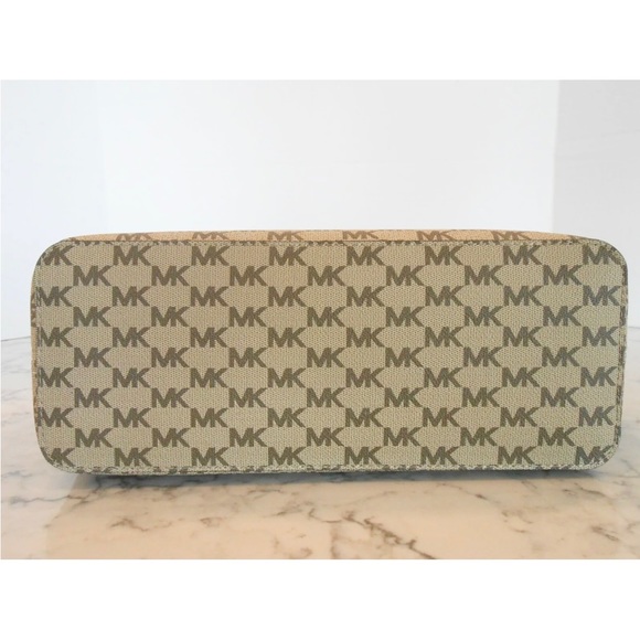 MICHAEL KORS Florence Large MK LOGO Top Zip Tote NATURAL/LUGGAGE $328 - Picture 6 of 8